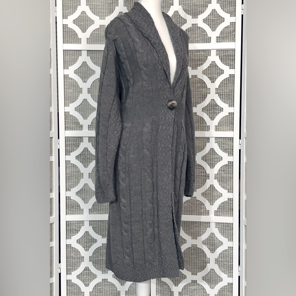 Aran Crafts Wool Gray Cable Knit Cardigan Irish XL 1X 2X Long Button Plus XXL - Picture 8 of 14